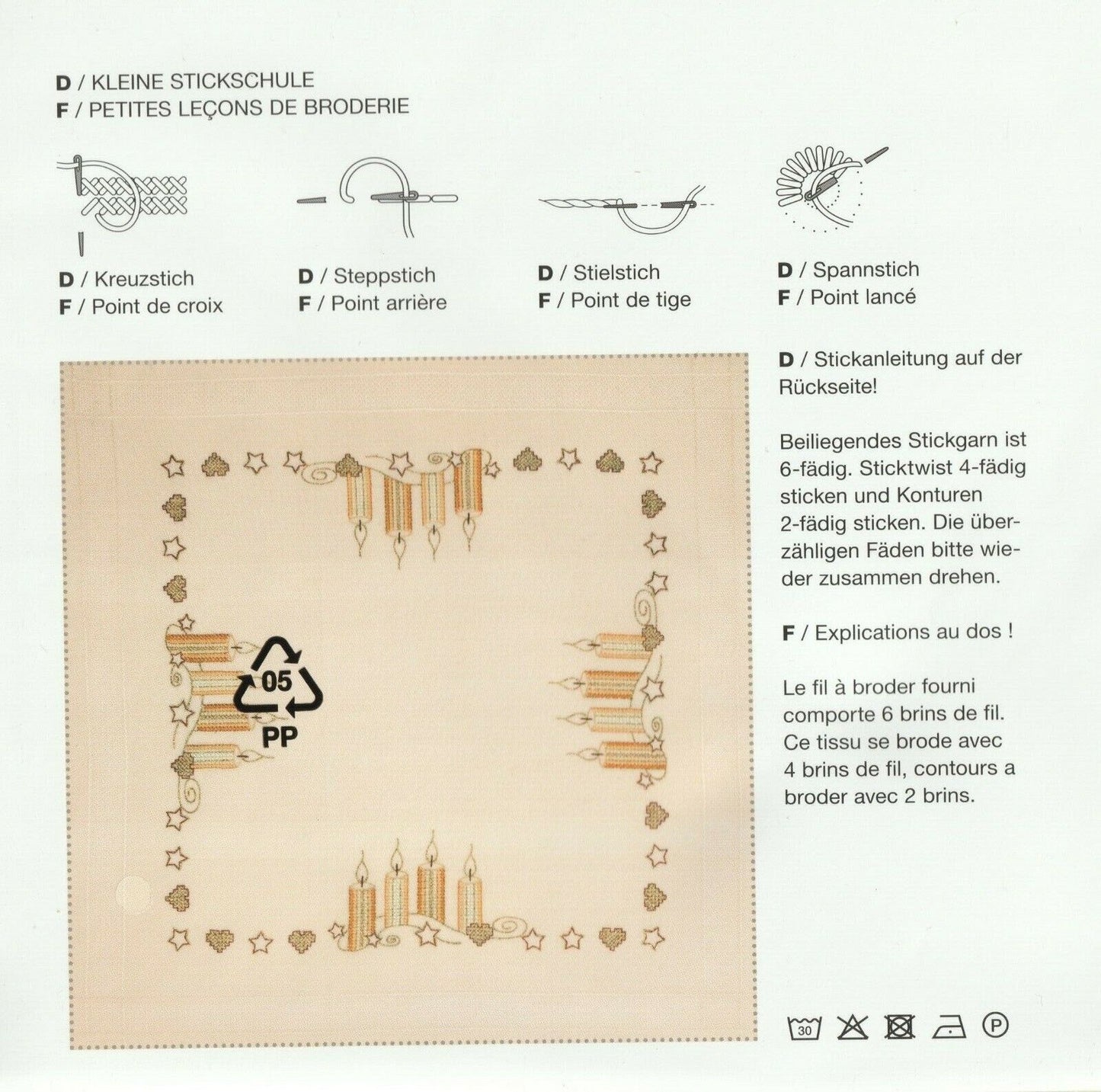 Rico Design TISCHDECKE Kreuzstickerei Kreuzstich -Stickpackung Weihnachten Kerzen 80x80
