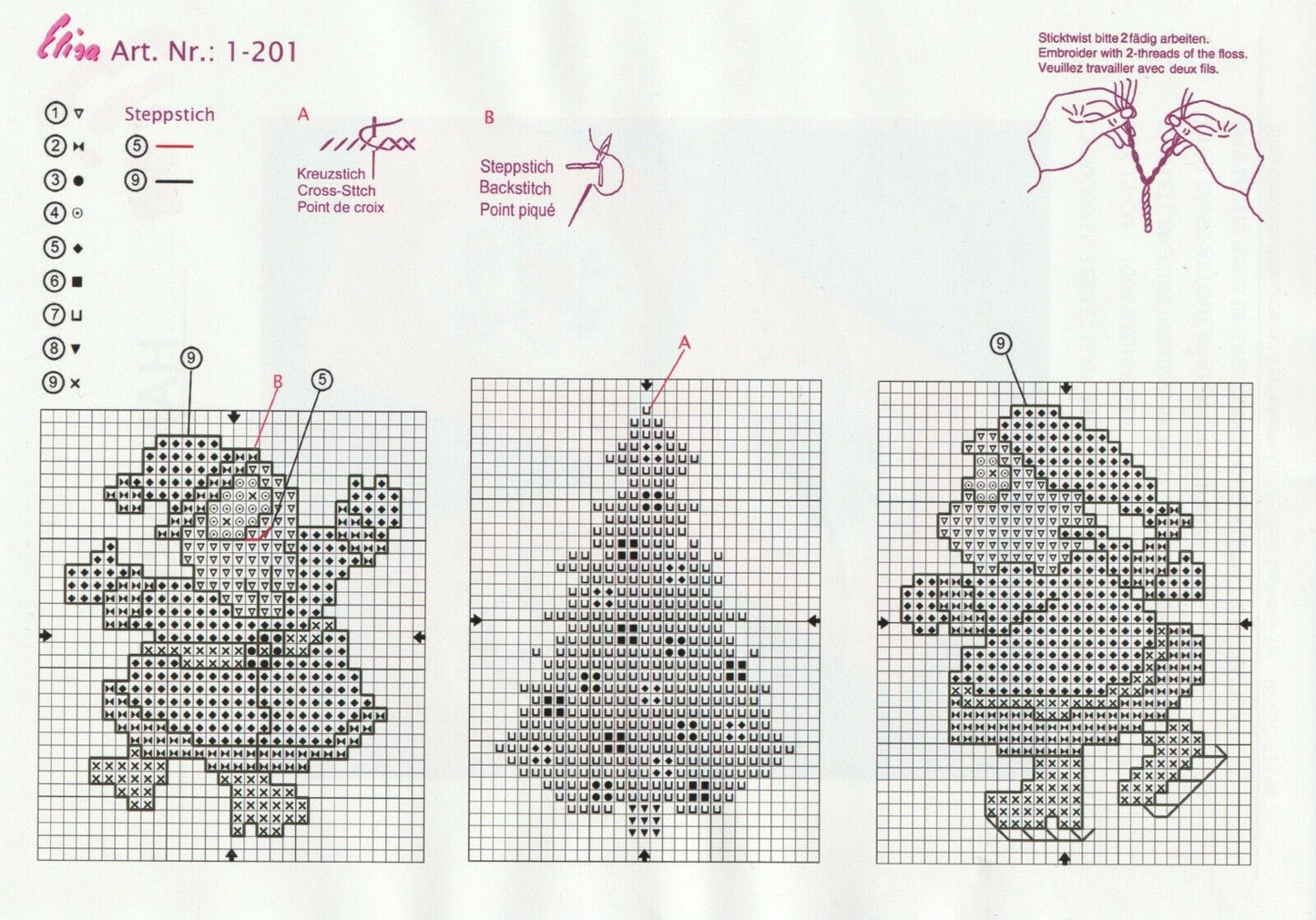 ELISA Stickpackung-GRUSS KARTEN 3er Passepartout Kreuzstichstickerei-Weihnachten