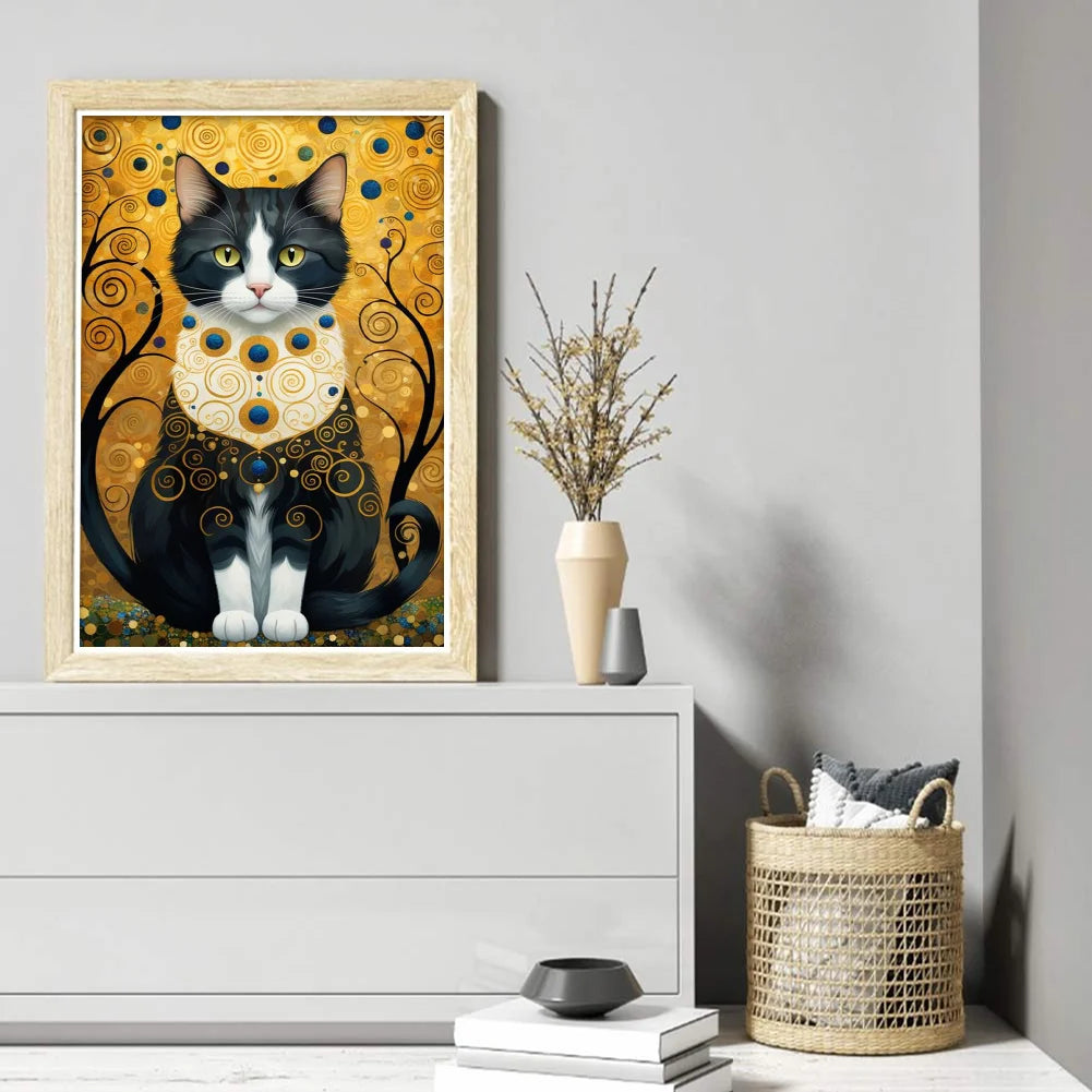 Cross Stich Kreuzstickerei Stickpackung BILD- Jugendstilkatze1 24x39cm