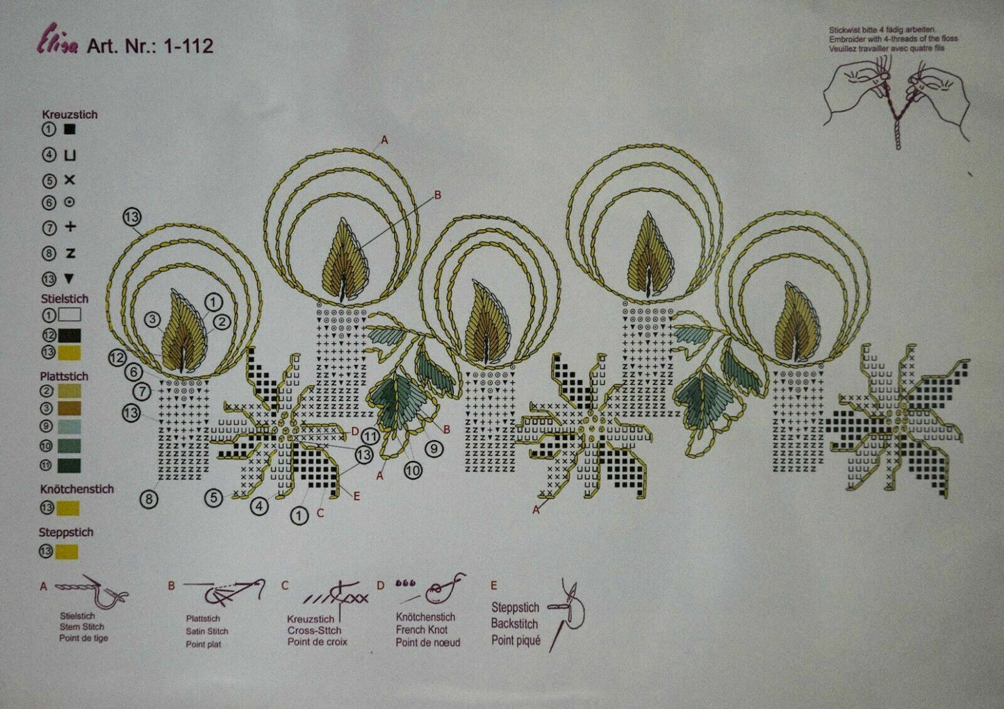 ELISA Stickpackung -Tischläufer Kerzen Kreuzstich 40x90cm