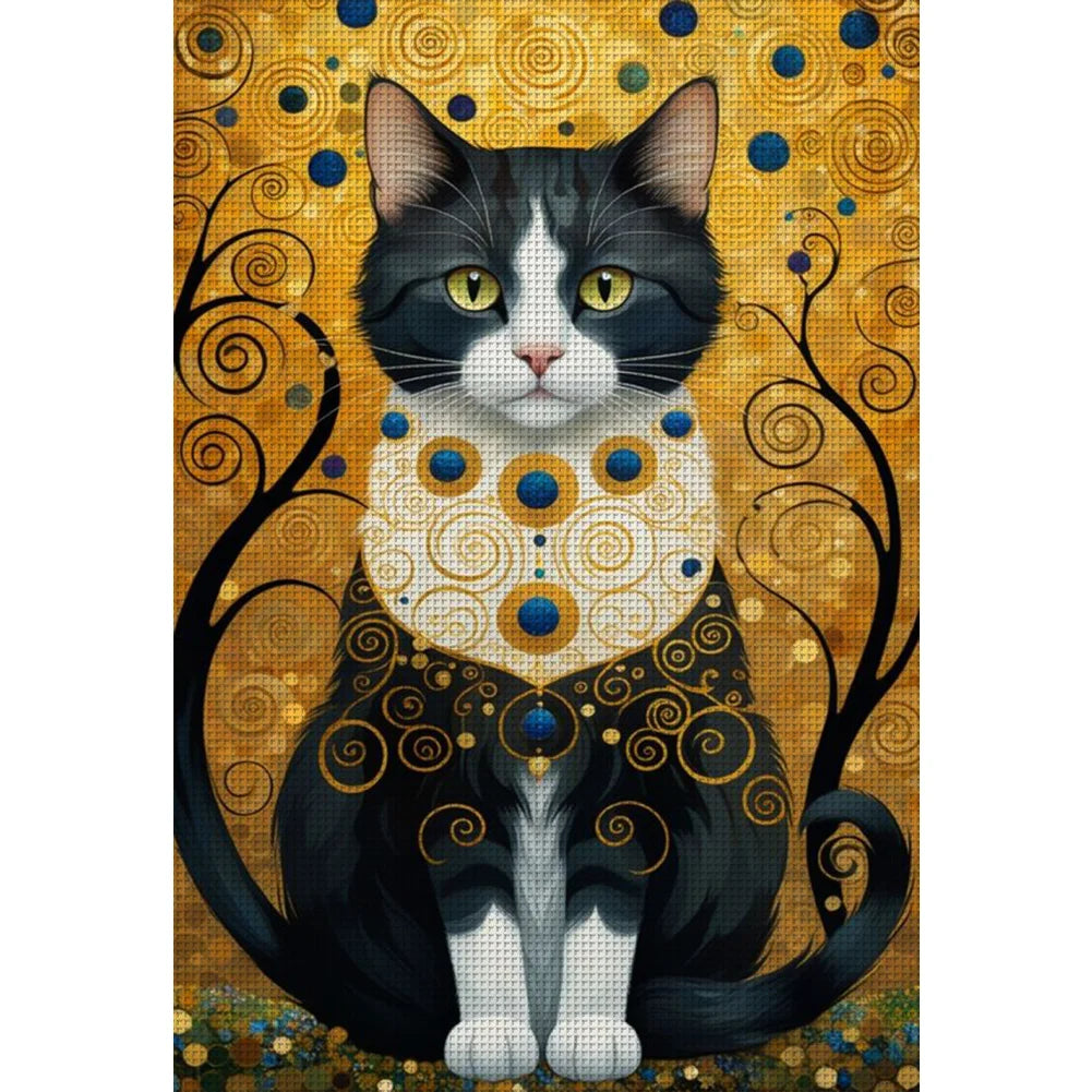 Cross Stich Kreuzstickerei Stickpackung BILD- Jugendstilkatze1 24x39cm