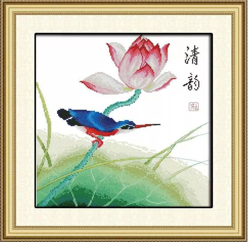 Cross Stich Kreuzstickerei Kreuzstich Stickpackung Vogel auf Blume 49x48cm