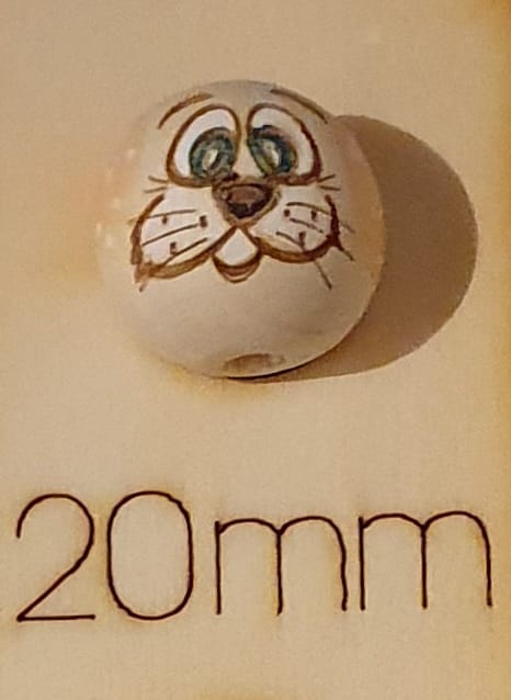 10x Holzköpfe mit bemaltem Gesicht Katze, 2cm