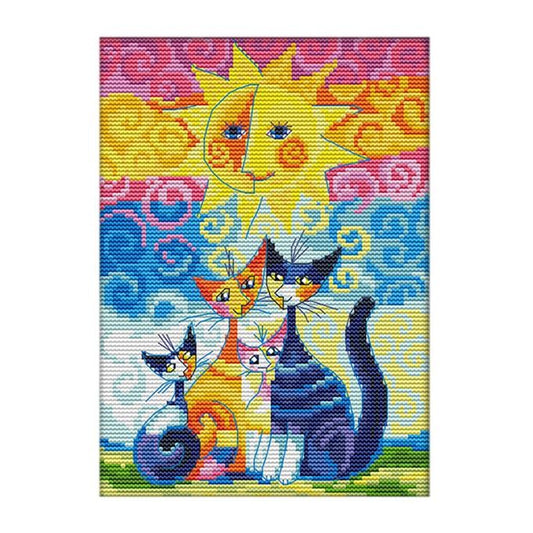 Cross Stich Vorgedruckte Stickpackung BILD- Katzen in der Sonne