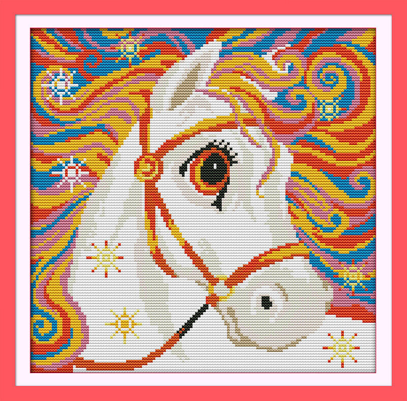 Cross Stich Kreuzstickerei Kreuzstich Stickpackung REGENBOGEN PFERD 40x40cm