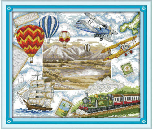 Cross Stich Vorgedruckte Kreuzstich Stickpackung BILD- Weltreise 76x65cm