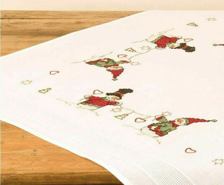 Rico Design TISCHDECKE Kreuzstickerei Kreuzstich -Stickpackung Schneemänner 80x80