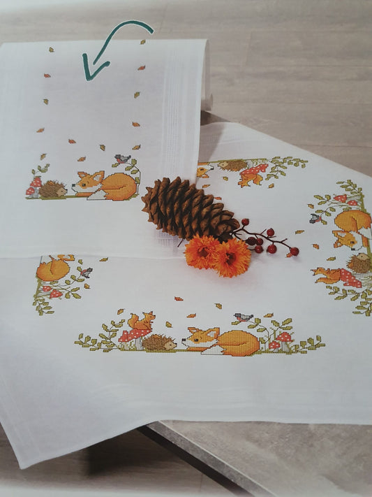 Duftin Stickpackung Läufer Fuchs und Igel, Kreuzstich 40x100cm