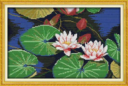 Cross Stich Vorgedruckte Kreuzstich Stickpackung BILD- Wasser Lilie 2 45x29cm