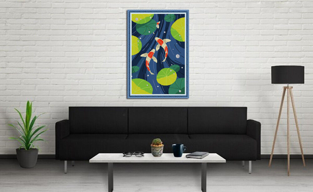 Cross Stich Kreuzstickerei Kreustich Stickpackung KOI FISCH 50x70cm