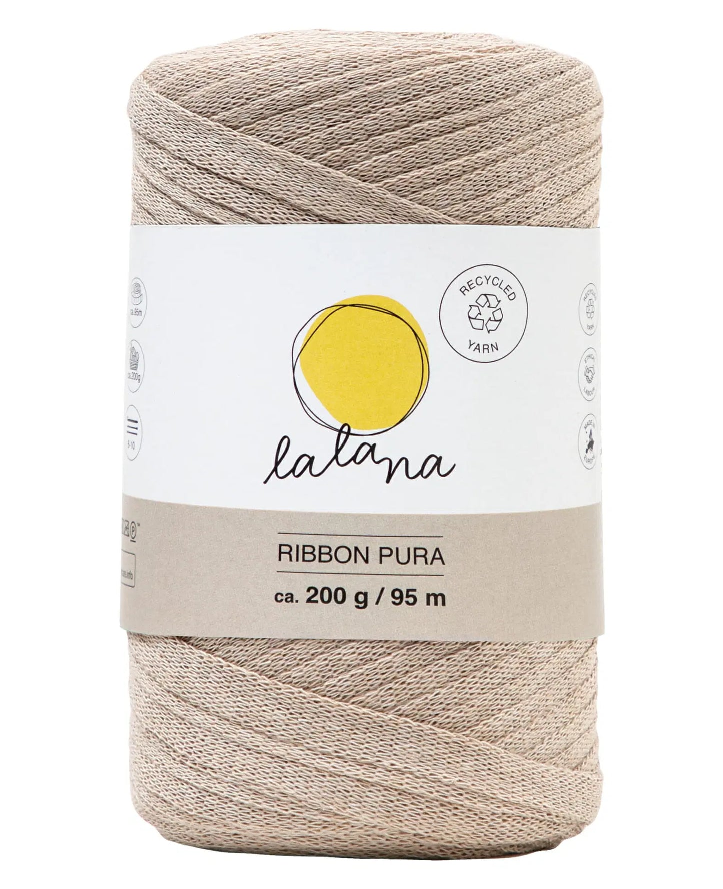 Lalana Ribbon Pura ,Garn für kreative Projekte,Bandgarn,100% recycled,ca. 8 mm,95 m,200 g