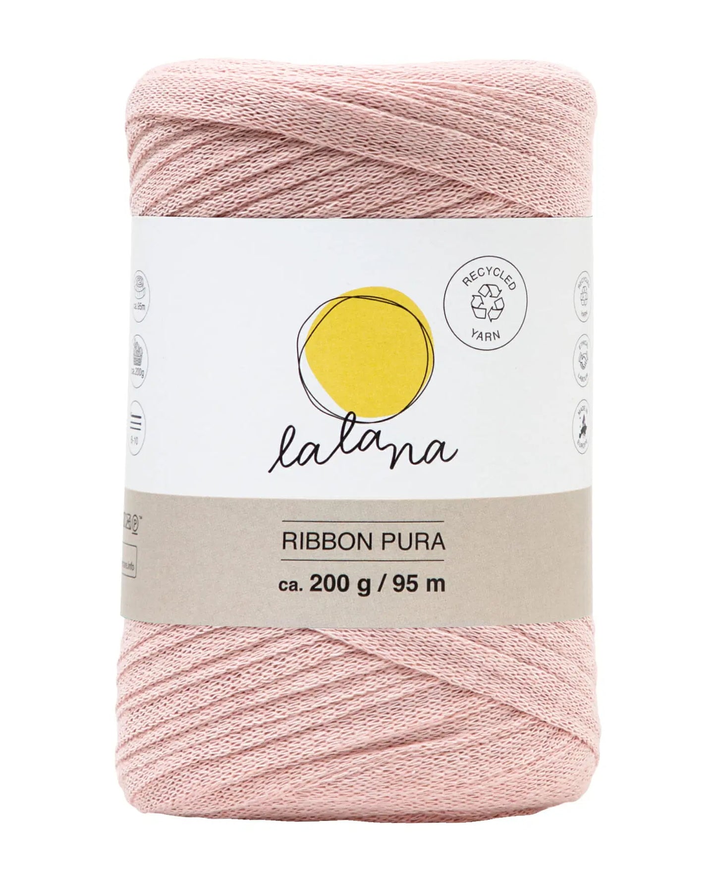 Lalana Ribbon Pura ,Garn für kreative Projekte,Bandgarn,100% recycled,ca. 8 mm,95 m,200 g