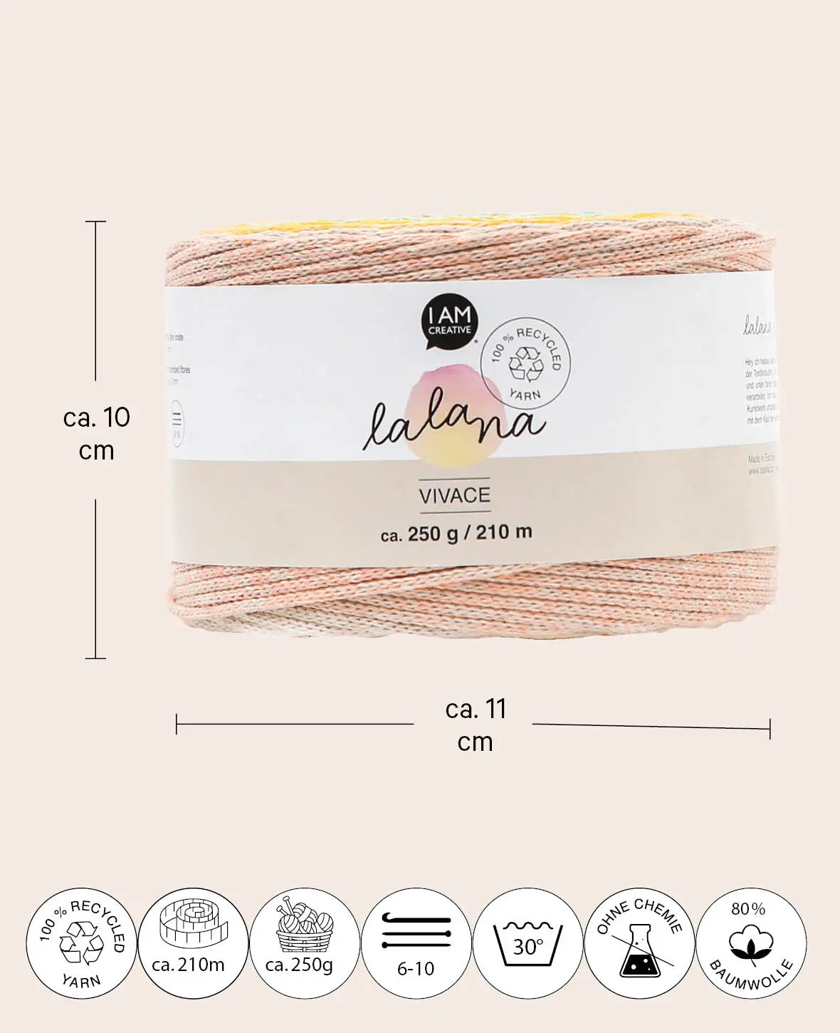 Vivace Firenze, Lalana Textilgarn zum Häkeln, Stricken, Knüpfen & Makramee Projekte, ca. 2 mm x 210 m, ca. 250 g, 1 Strang