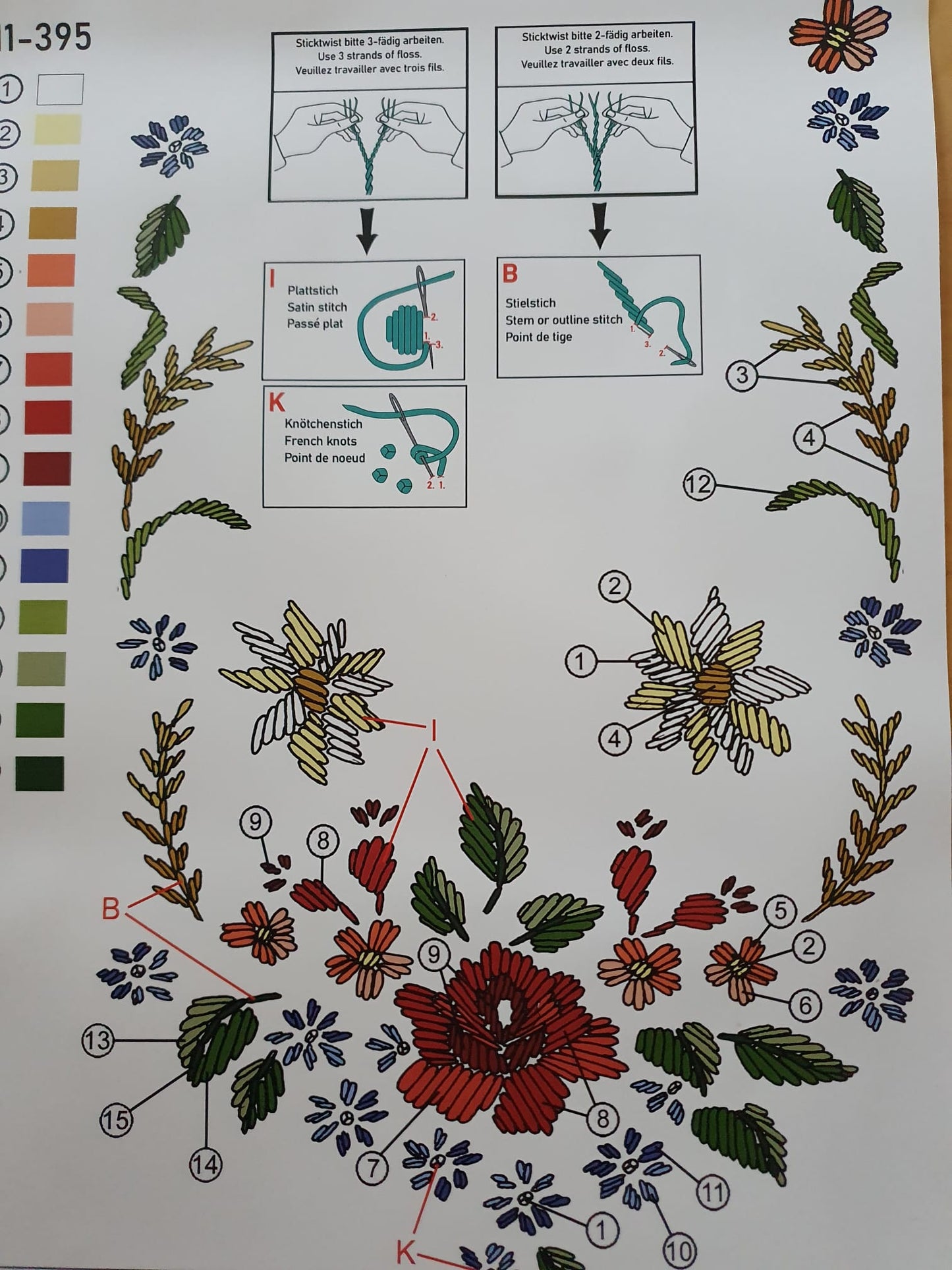 Duftin Stickpackung Läufer Sommerrose, Platt-Stielstich 40x100cm
