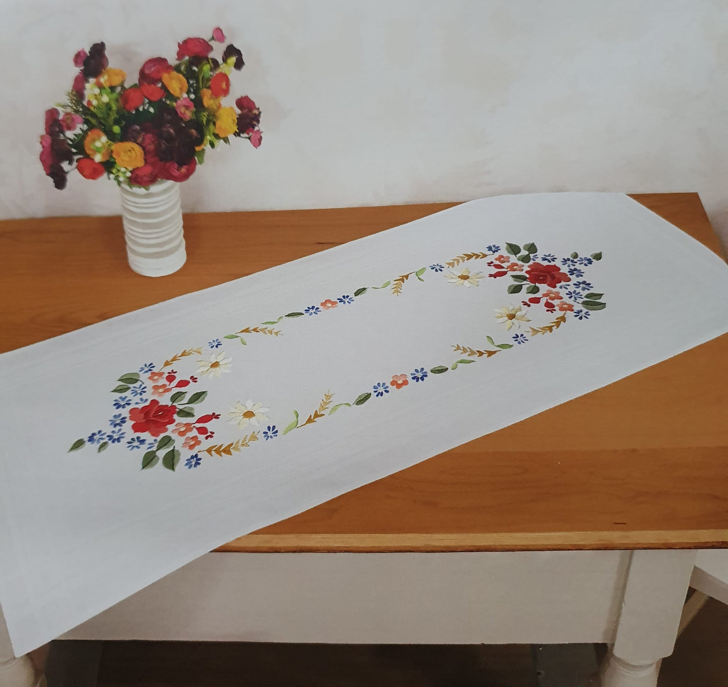 Duftin Stickpackung Läufer Sommerrose, Platt-Stielstich 40x100cm