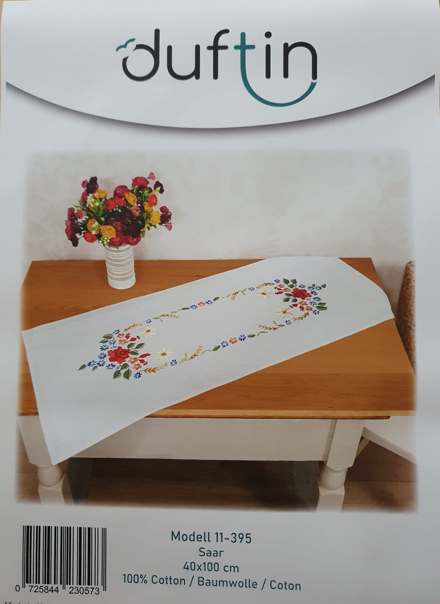 Duftin Stickpackung Läufer Sommerrose, Platt-Stielstich 40x100cm