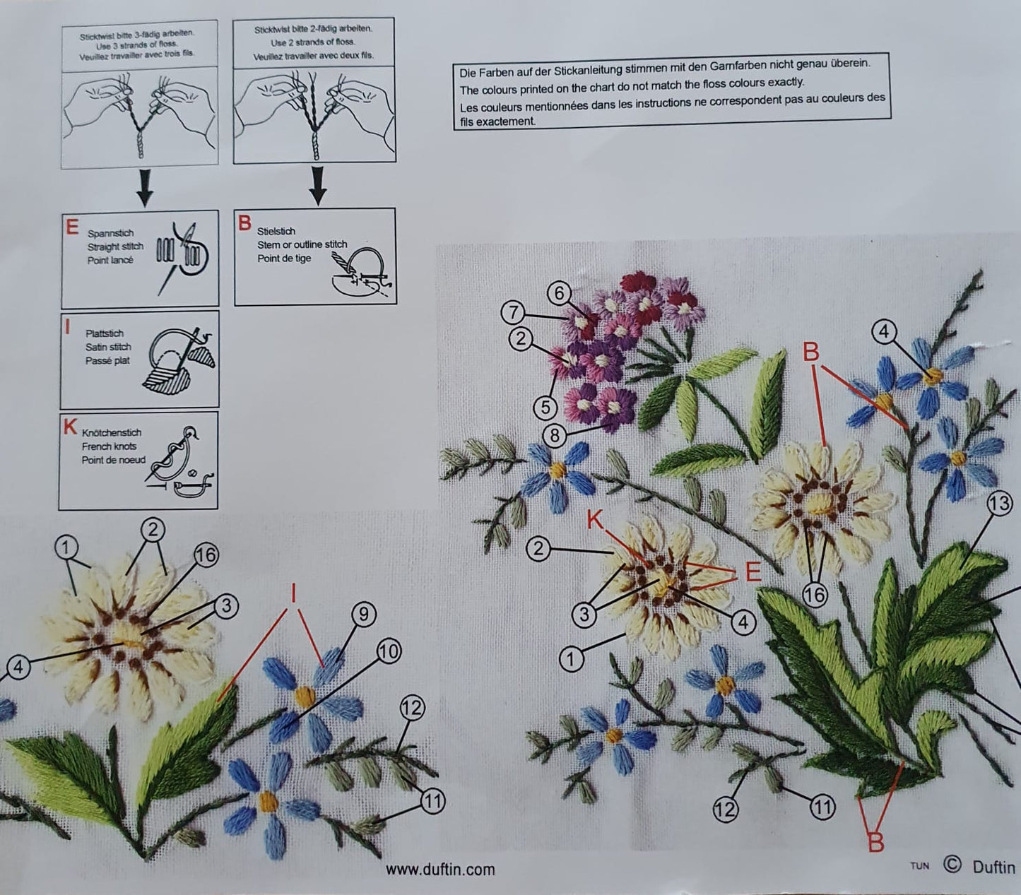 Duftin Stickpackung Läufer Zarte Blumen, Platt-Stielstich 40x100cm