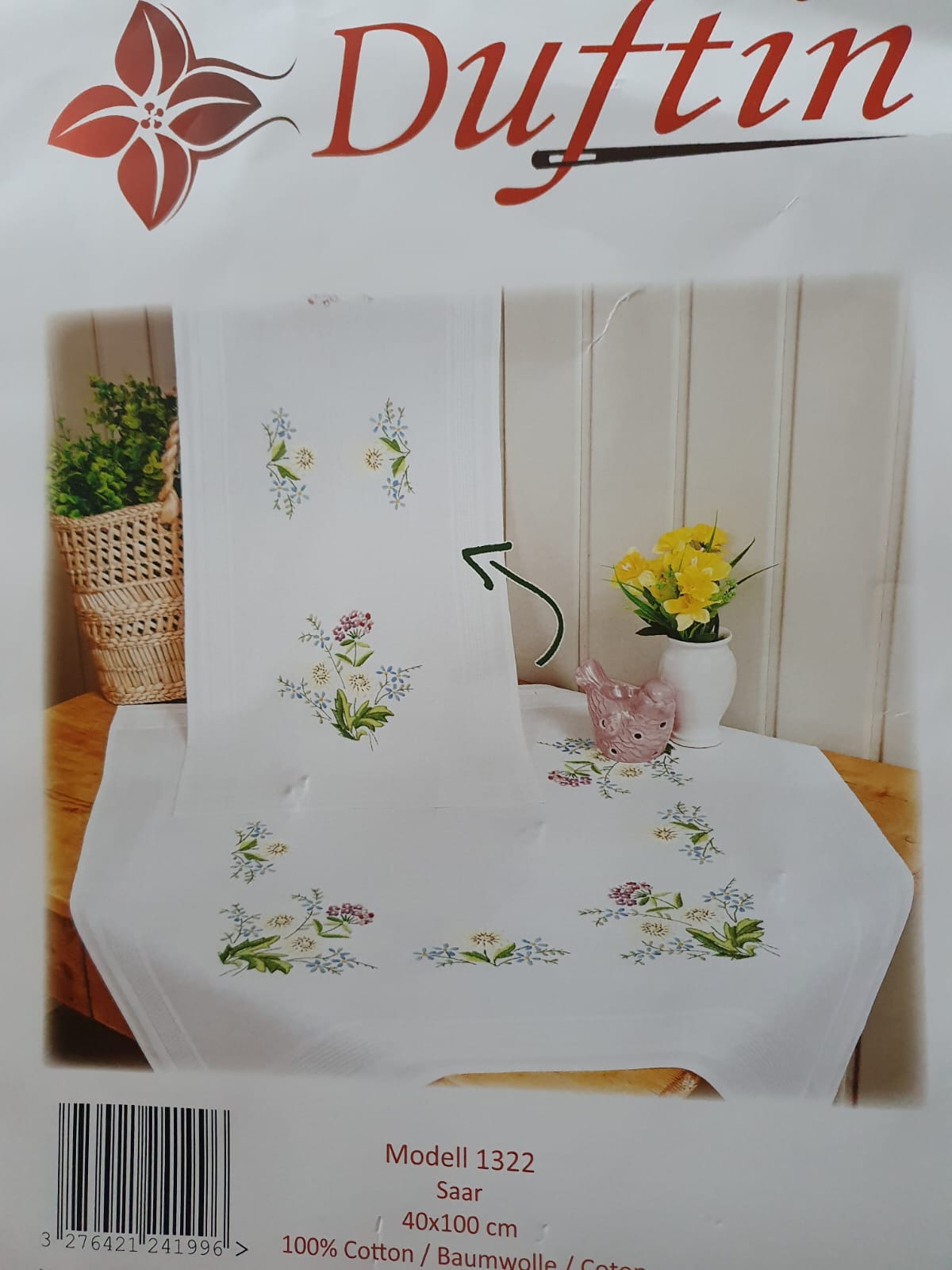 Duftin Stickpackung Läufer Zarte Blumen, Platt-Stielstich 40x100cm
