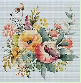 Kreuzstichset  Polster fertig genäht mit Reißverschluss, Blumen, 45x45cm