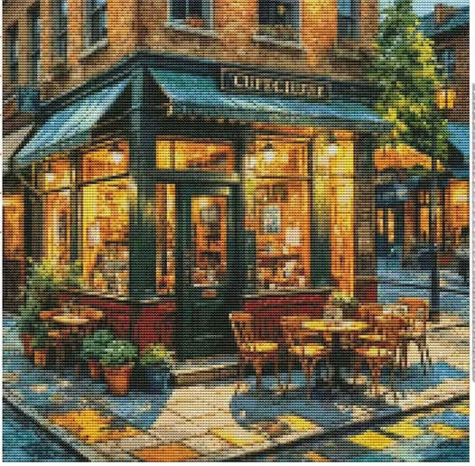 Cross Stich Kreuzstich Stickpackung BILD-Strassencafe 34x34cm