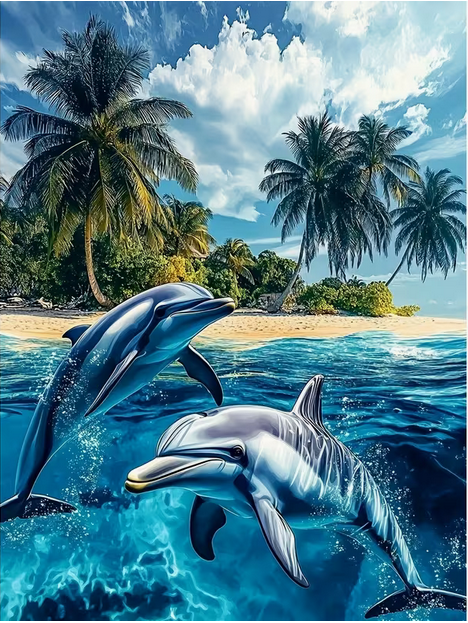 Cross Stich Kreuzstich Stickpackung BILD-Delfine 40x40cm