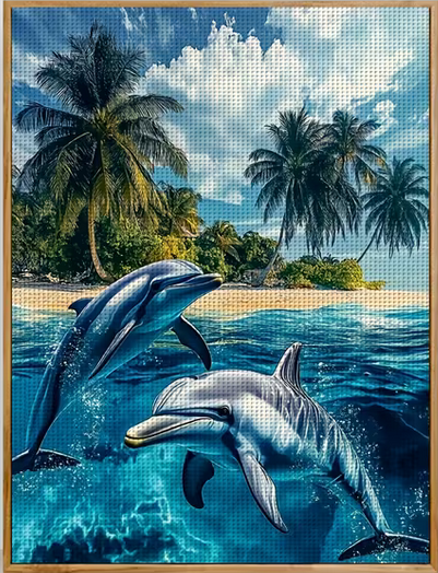 Cross Stich Kreuzstich Stickpackung BILD-Delfine 40x40cm