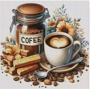 Cross Stich Kreuzstich Stickpackung BILD-Kaffee 36x36cm