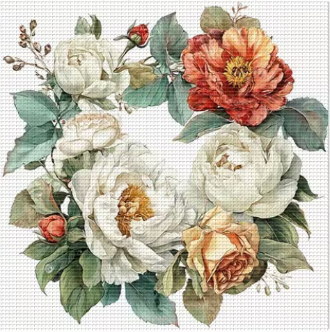 Cross Stich Kreuzstich Stickpackung BILD- Blumenkranz 45x45cm