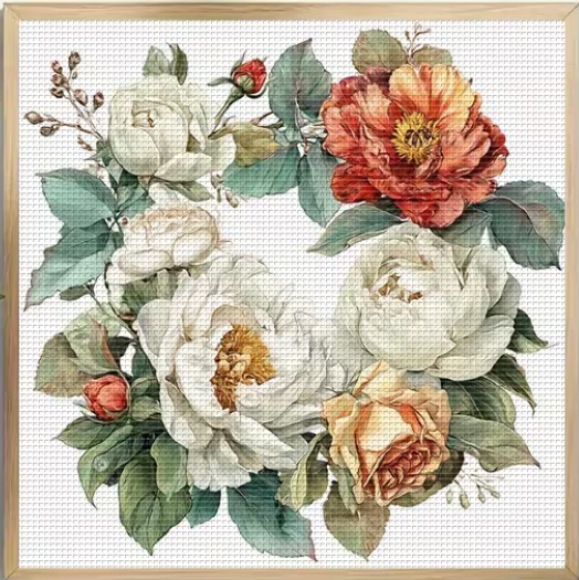 Cross Stich Kreuzstich Stickpackung BILD- Blumenkranz 45x45cm