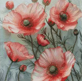 Kreuzstichset  Polster fertig genäht mit Reißverschluss, Mohn, 45x45cm