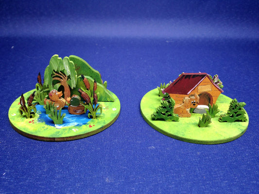 2 x Mini-Diorama aus Holz HUnd unt Enten