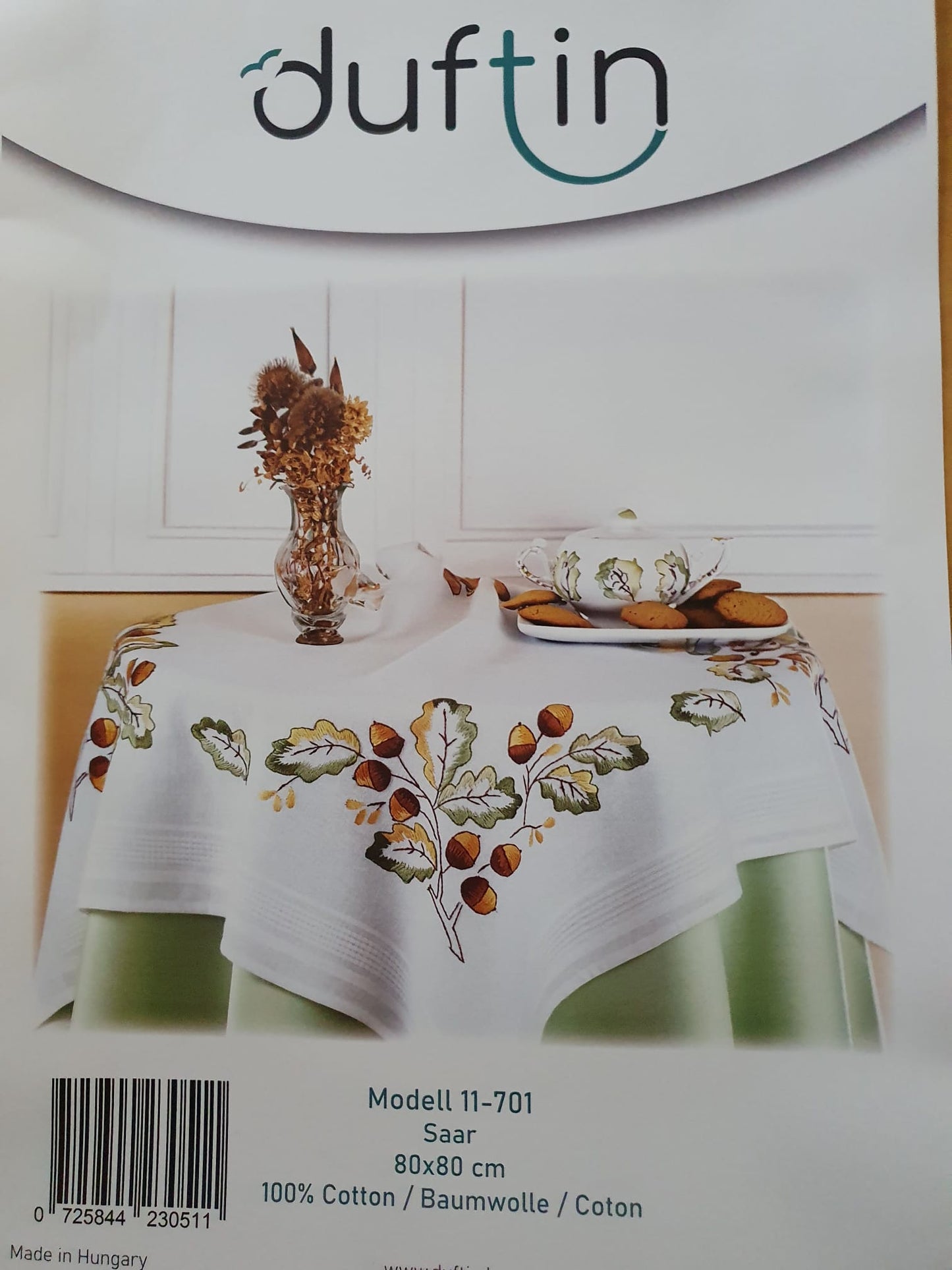 Duftin Stickpackung Mitteldecke Herbst, Platt-Stielstich, 80x80cm