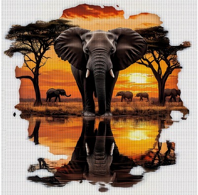 Cross Stich Kreuzstich Stickpackung BILD-Elefant 40x40cm