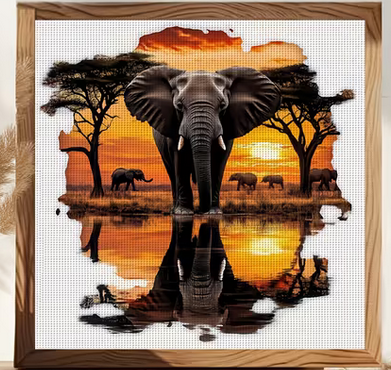 Cross Stich Kreuzstich Stickpackung BILD-Elefant 40x40cm