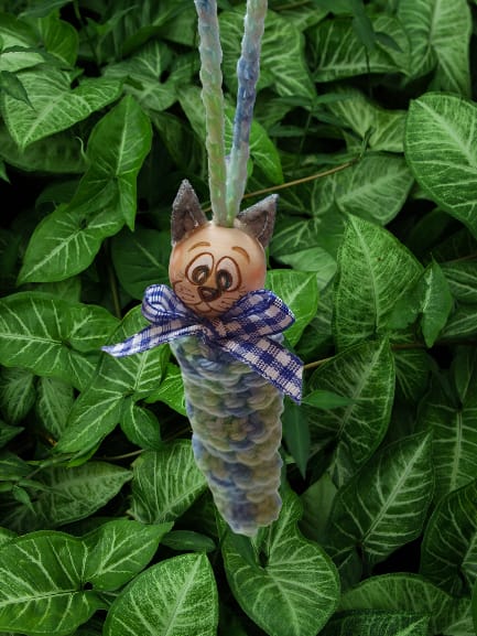 10x Holzköpfe mit bemaltem Gesicht Katze, 2cm