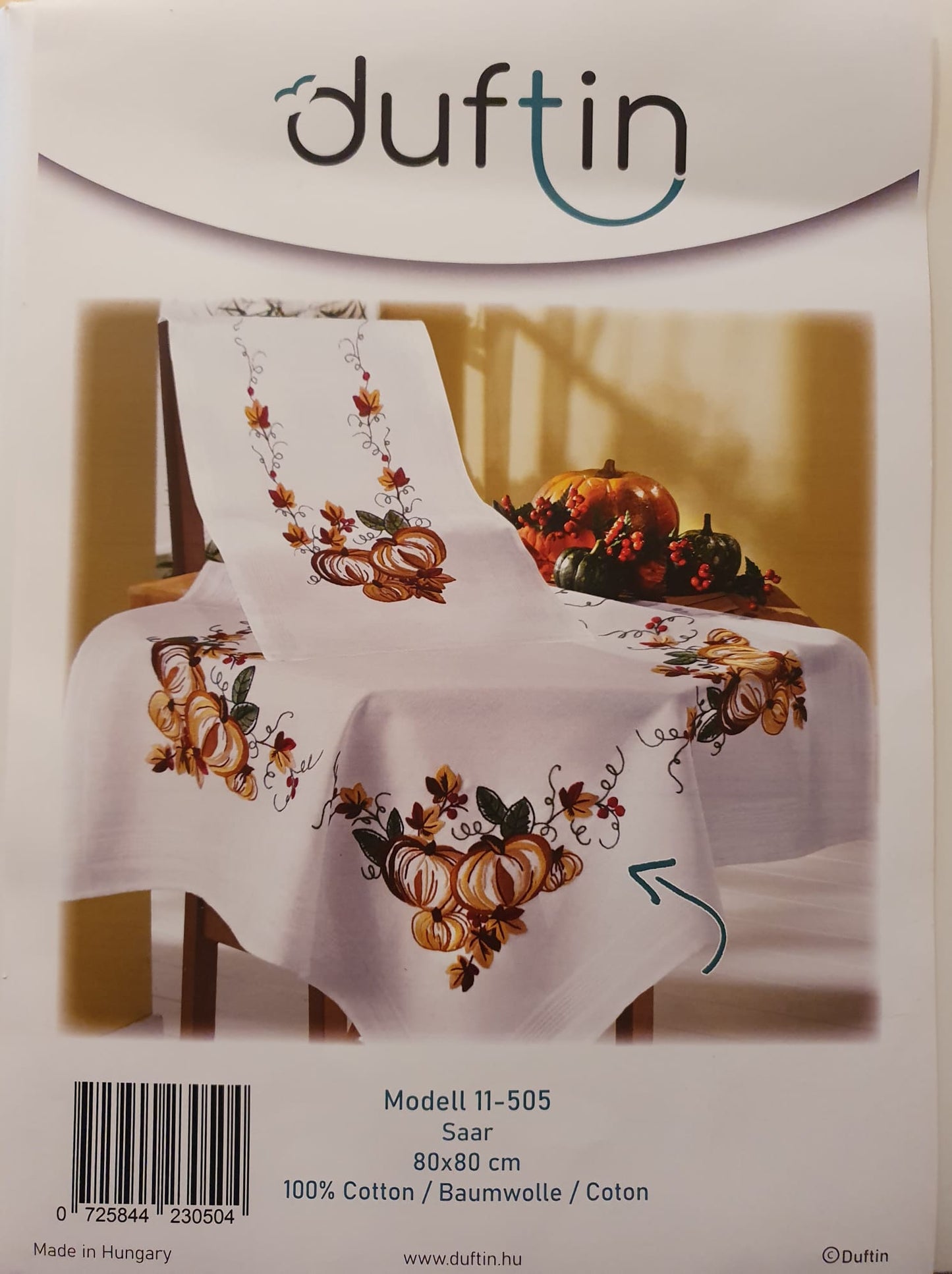 Duftin Stickpackung Mitteldecke Kürbis, Platt-Stielstich, 80x80cm