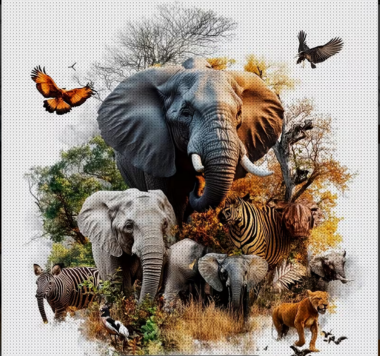Cross Stich Kreuzstich Stickpackung BILD-Wildtiere 40x40cm