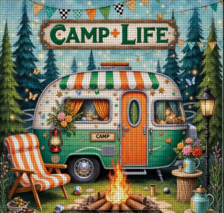 Cross Stich Kreuzstich Stickpackung BILD- Camper 40x40cm