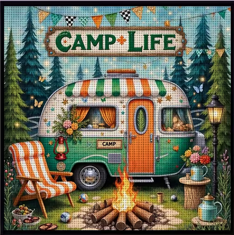 Cross Stich Kreuzstich Stickpackung BILD- Camper 40x40cm