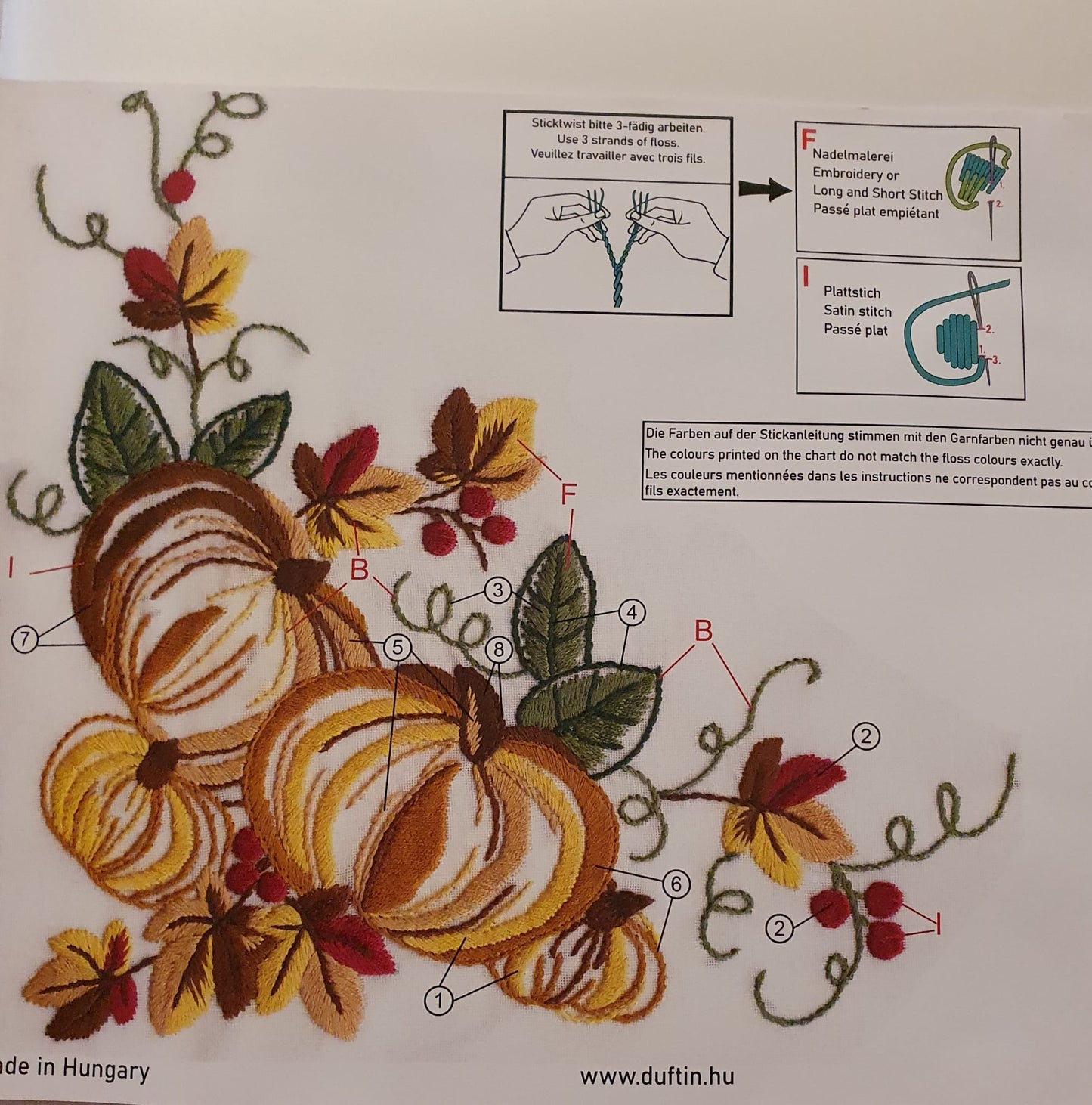 Duftin Stickpackung Mitteldecke Kürbis, Platt-Stielstich, 80x80cm