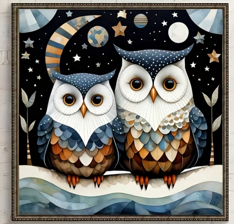 Cross Stich Kreuzstich Stickpackung BILD- Eulen der Nacht 36x36cm
