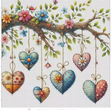 Cross Stich Kreuzstich Stickpackung BILD- Hängende Herzen 30x30cm
