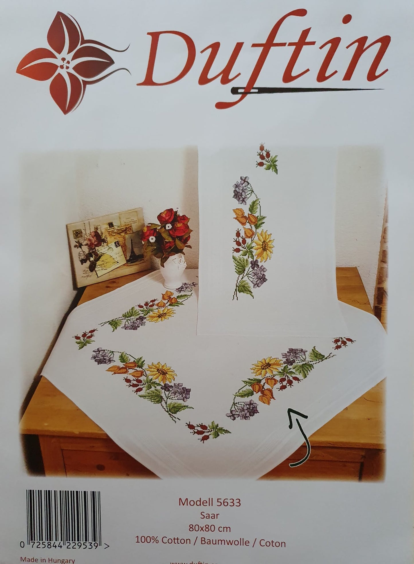 Duftin Stickpackung Mitteldecke Spätsommer, Kreuzstich 80x80cm