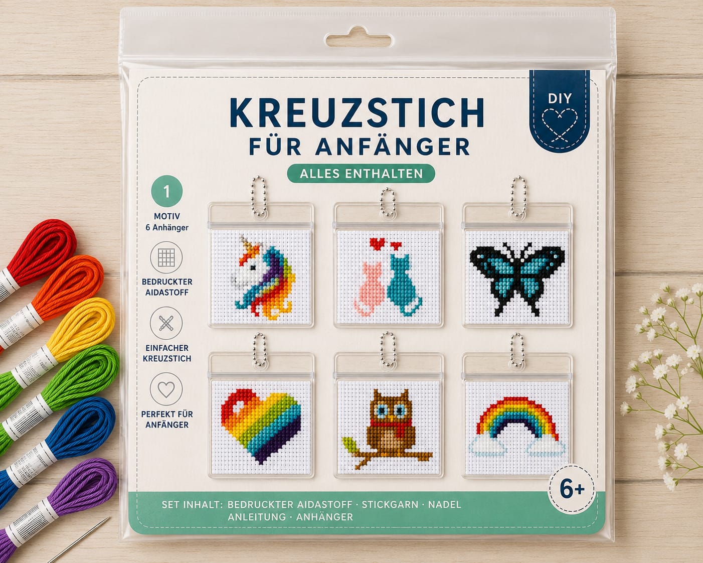 Cross Stich Kreuzstich Stickpackung Mini Set Anhänger