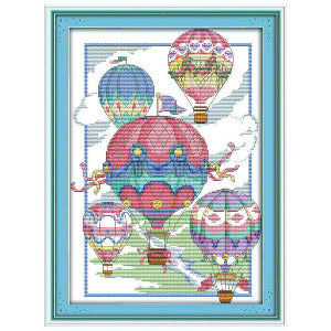 Design Works Crafts Kreuzstich-Set „Ballonfahrt“ – Fertige Größe 28x36 Cm, Inkl. Garn & Stoff