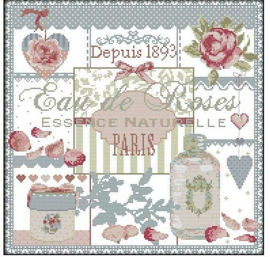 Cross Stich Vorgedruckte Kreuzstich Stickpackung BILD- Paris-Rosen 54x54cm