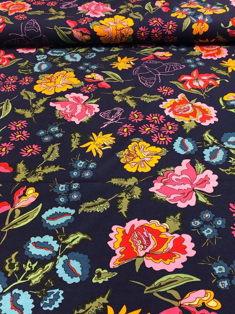 Baumwolljersey NORDIC GARDEN DREAM, Blüten, , Arne & Carlos, Stoffzuschnitt mit 50x148cm