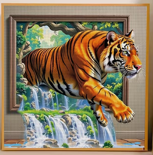 Cross Stich Kreuzstich Stickpackung BILD- Tiger im Bild 40x40cm