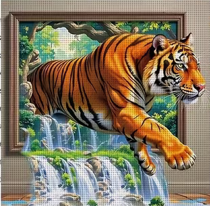 Cross Stich Kreuzstich Stickpackung BILD- Tiger im Bild 24x24cm